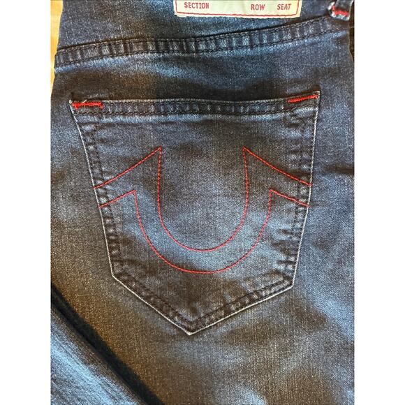 NWT True Religion Jeans Mens 30x34 Ricky SN Straight Red Stitch Dark Indigo Blue - Picture 5 of 12